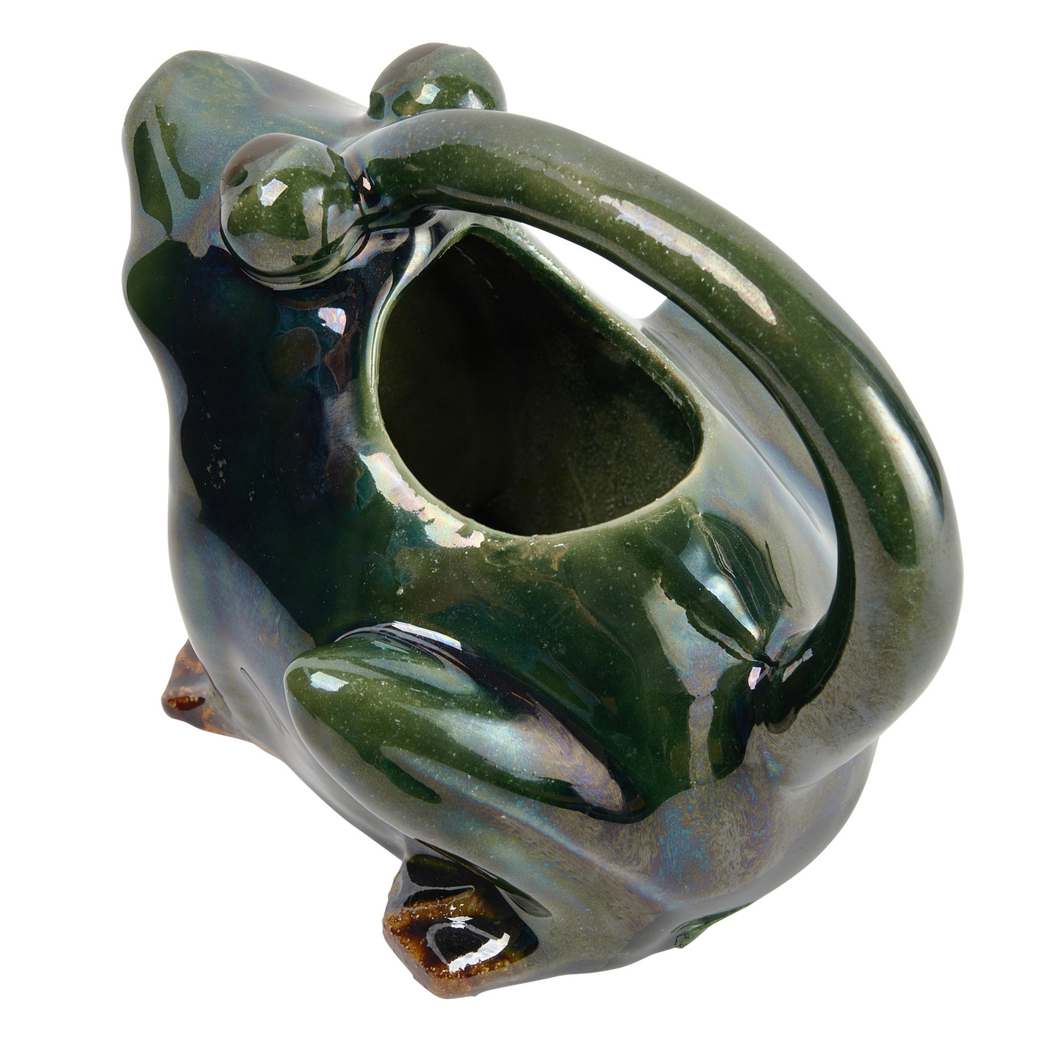 32 oz. Stoneware Frog Watering Pitcher, Reactive Glaze, Green, White ...