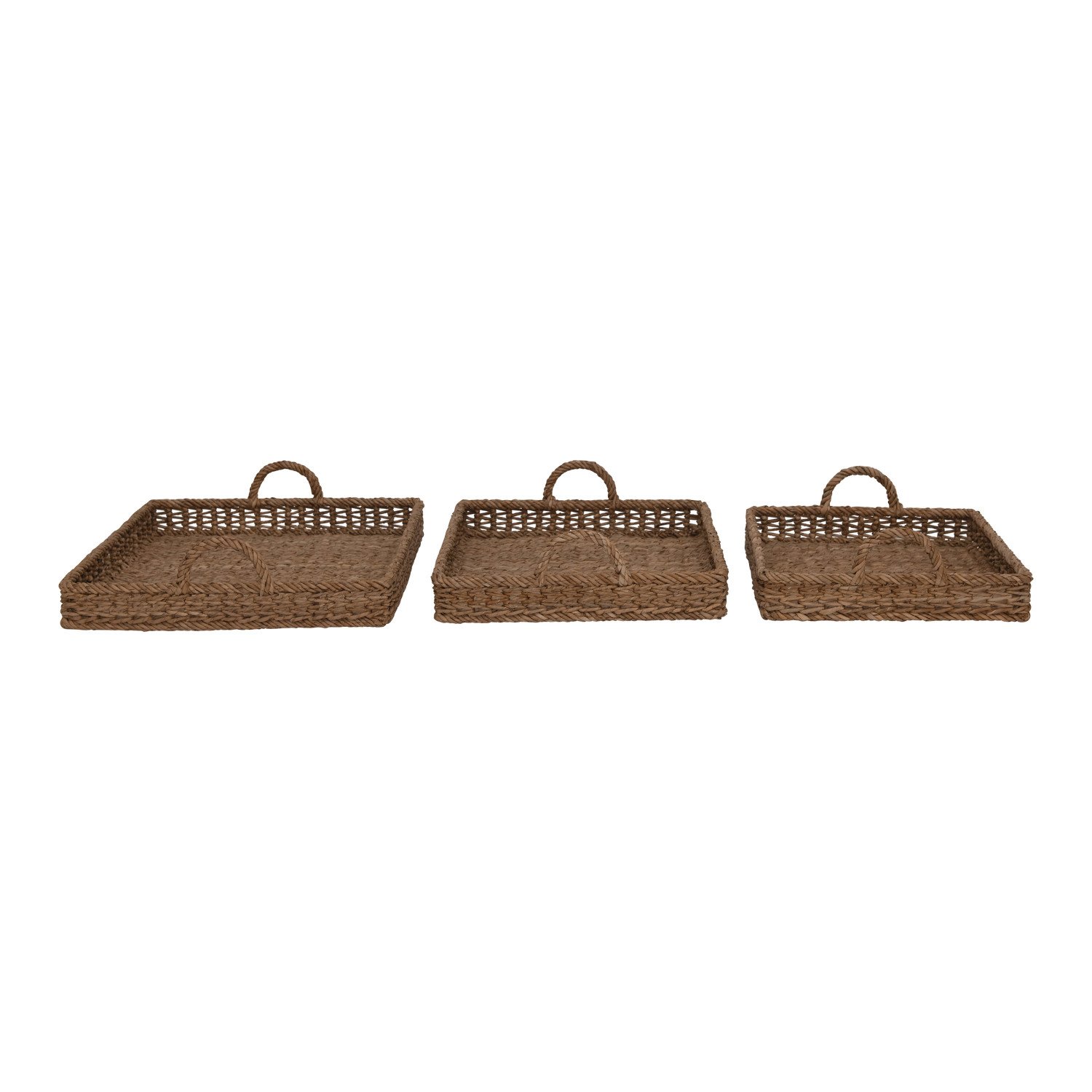 Decorative Hand-Woven Trays with Handles, Set of 3