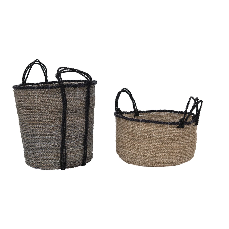 Mdesign Woven Seagrass Home Storage Basket With Lid, Set Of 3