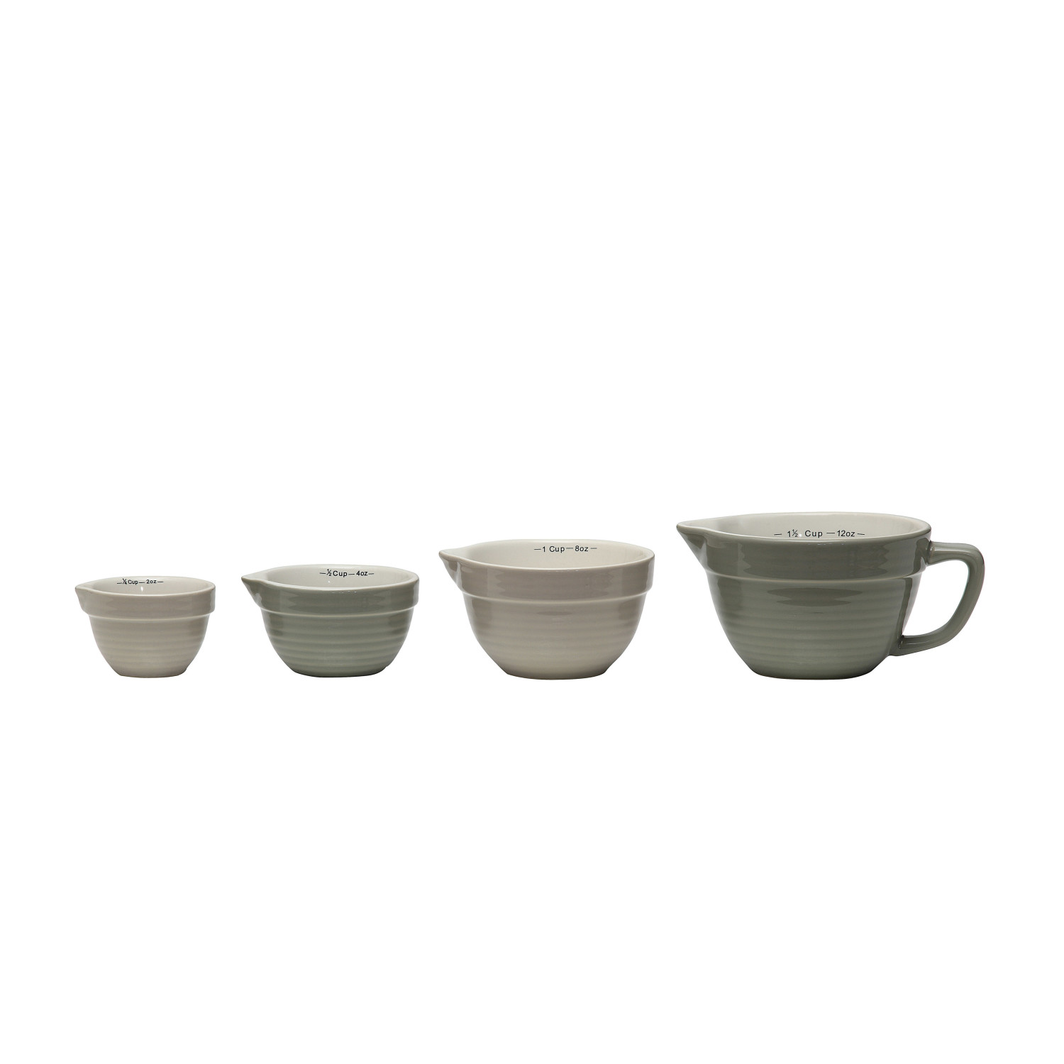 Stoneware Measuring Cups, White, 1-1/2, 1, 1/2 & 1/4 Cup, Set of 4