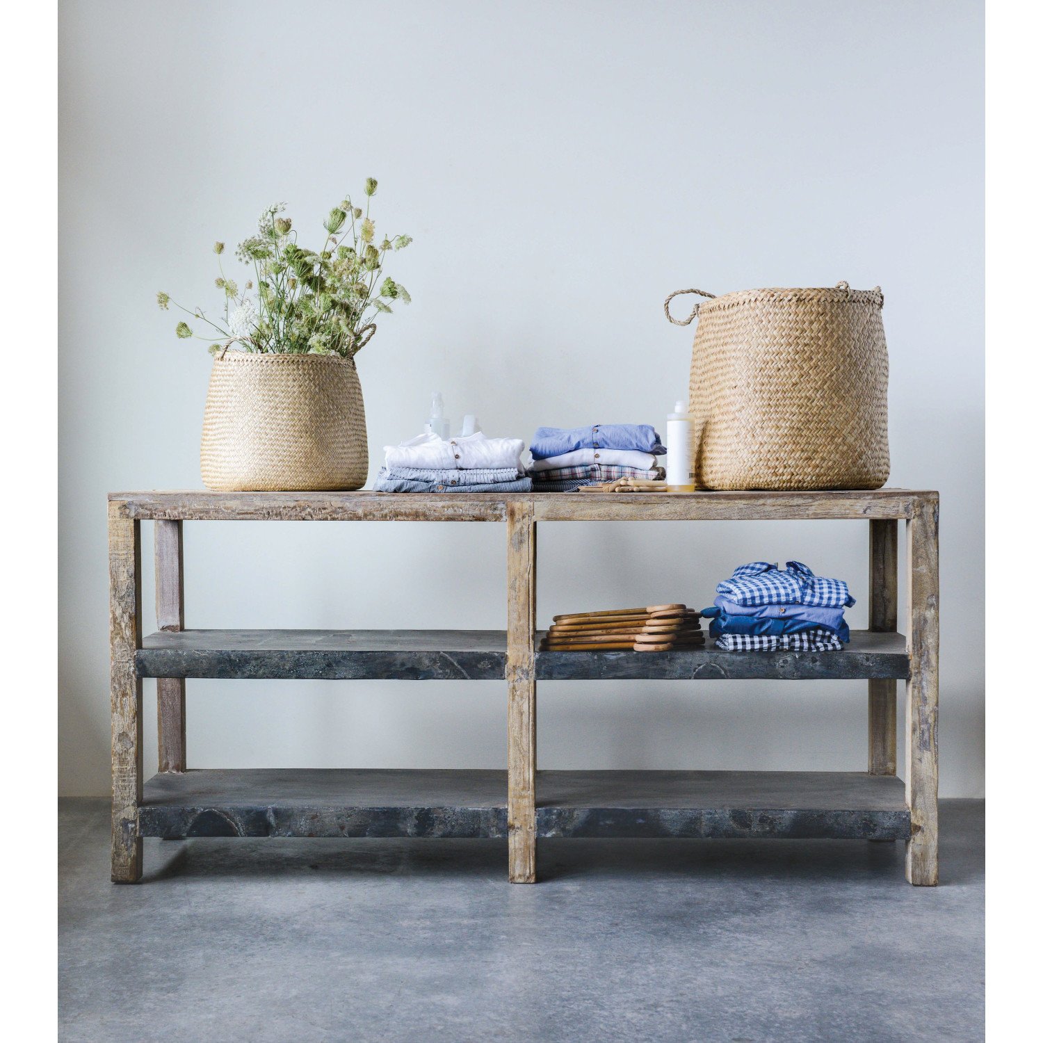 Reclaimed Wood And Metal Credenza With Shelves   Df0557 2  