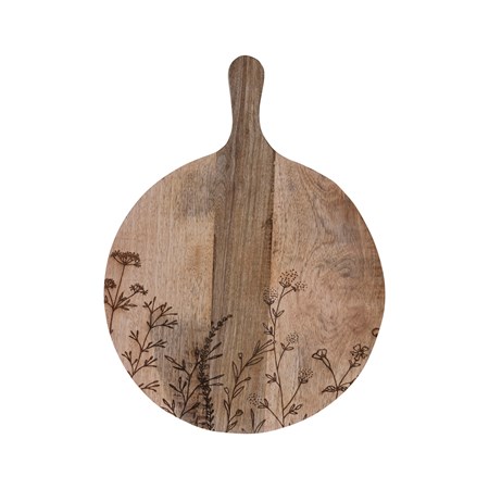 Creative Co-op Round Small Suar Wood Cutting Board with Handle, Natural