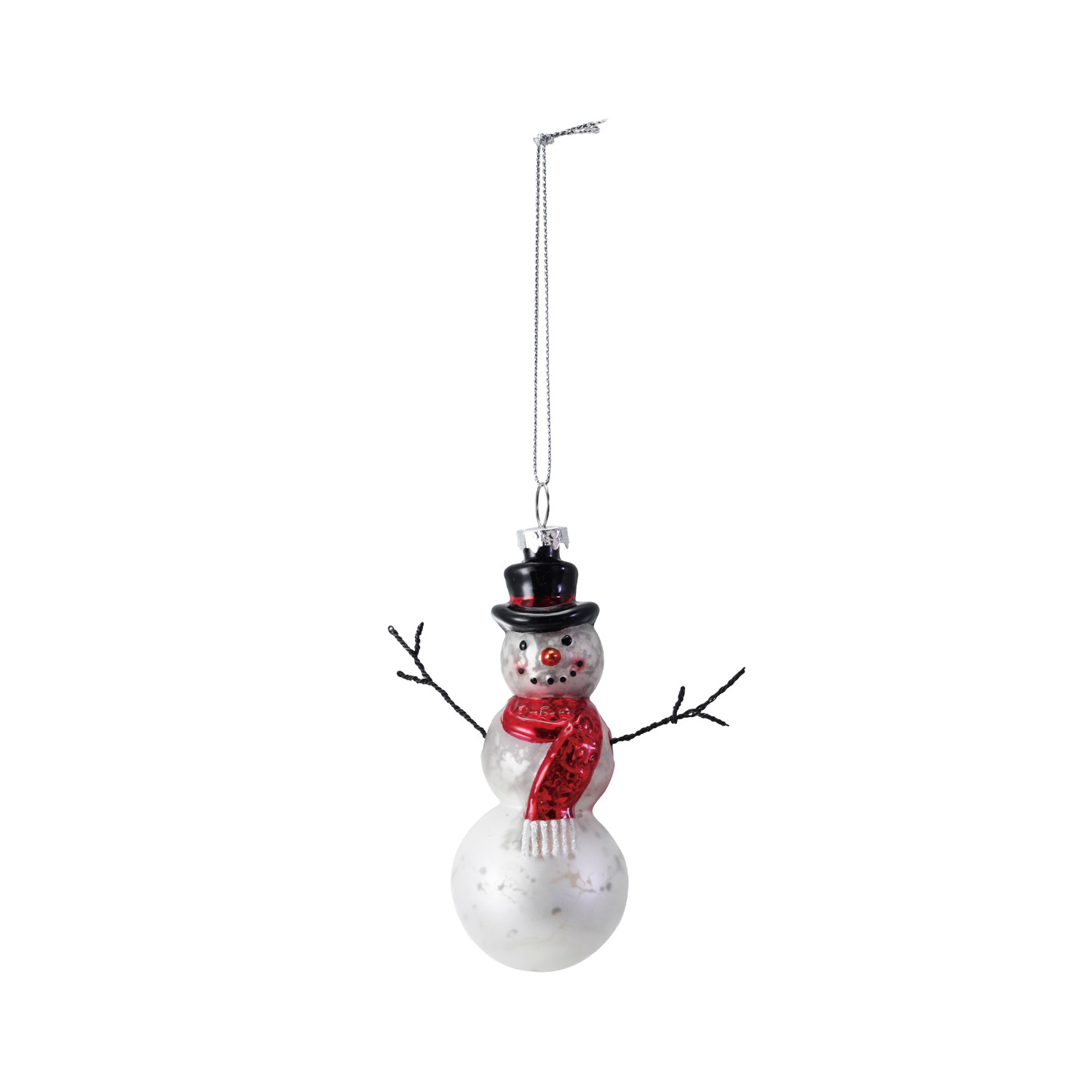 H Mercury Glass Wire Snowman Ornament White Red Black