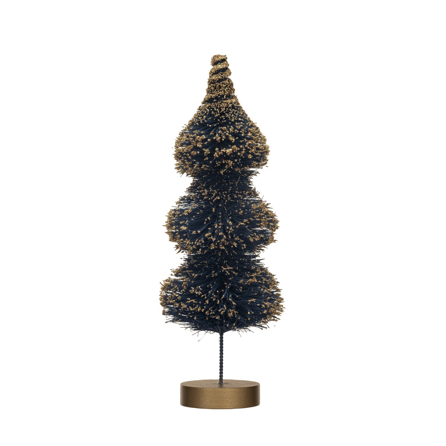 Sisal Bottle Brush Tree W/ Gold Glitter & Wood Base, Blue