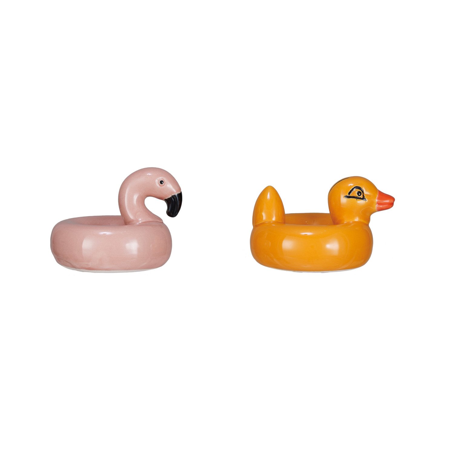 Hand-Painted Stoneware Floating Flamingo/Duck Pool Float, 2 Styles