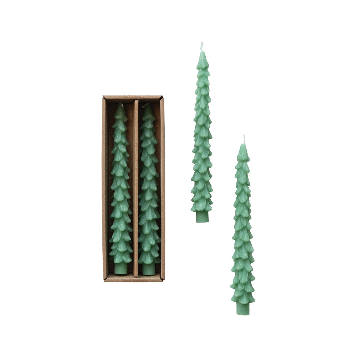 H Unscented Tree Shaped Taper Candles In Box Green Set Of Approximate Burn Time Hours