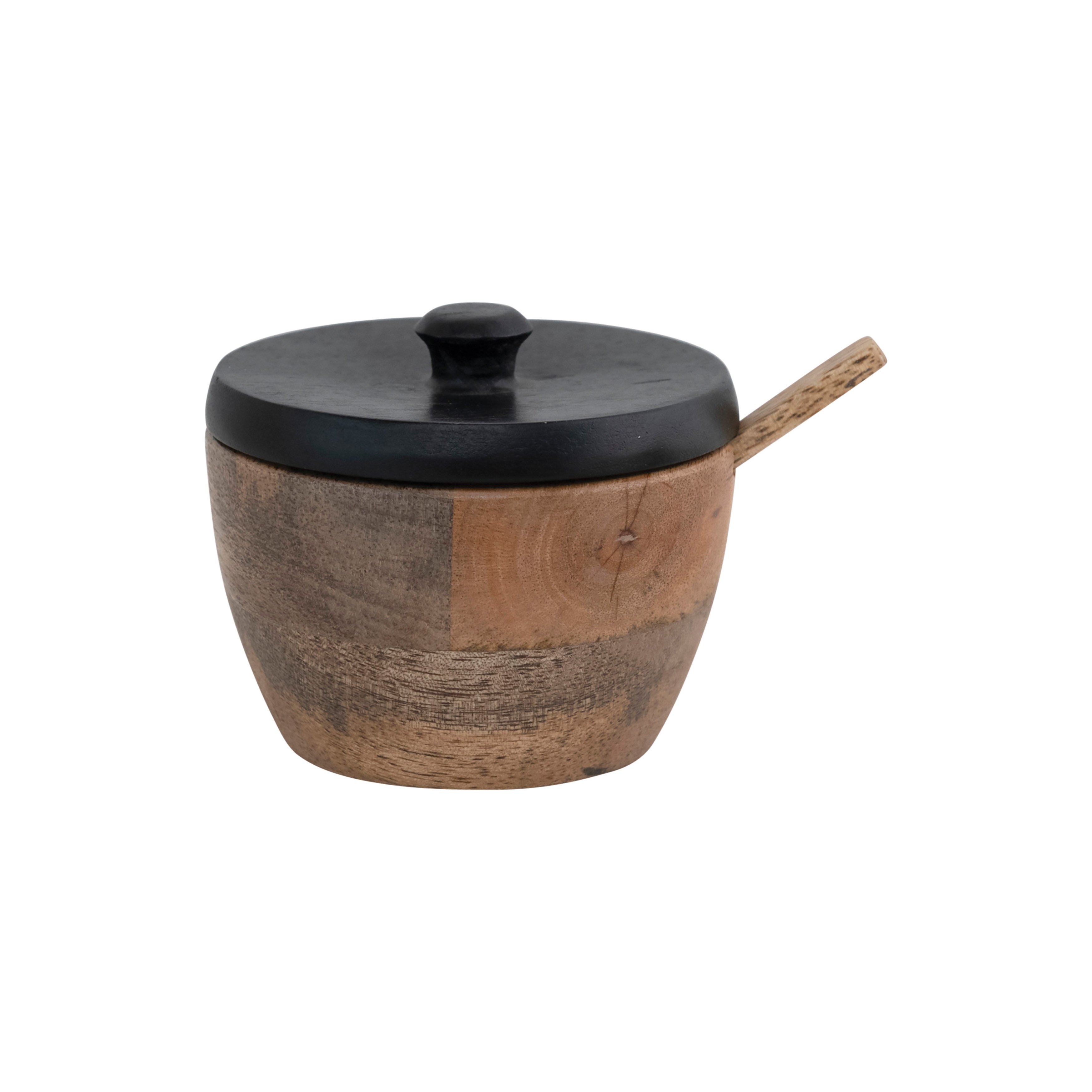 wooden salt bowl with spoon