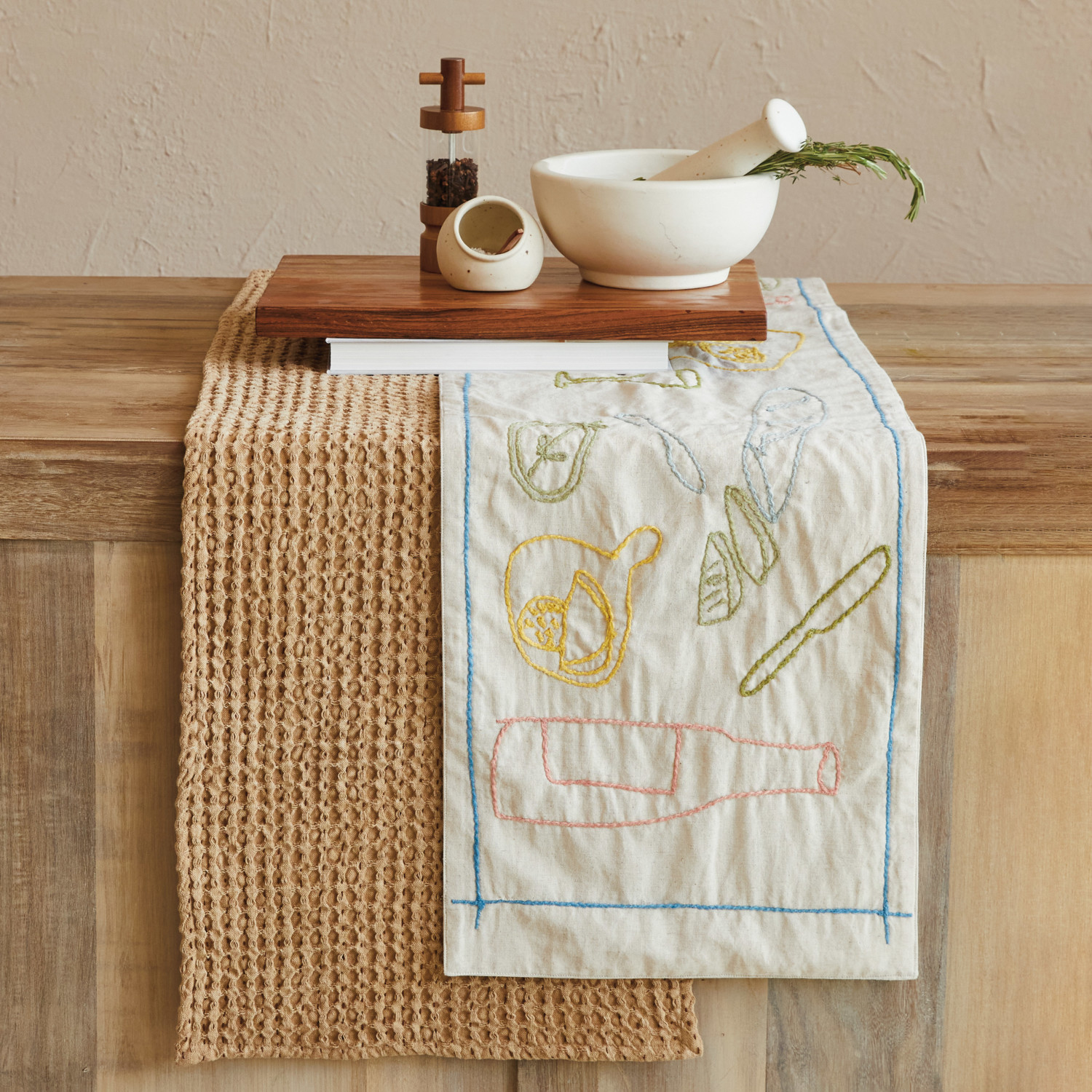 Woven Cotton Embroidered Table Runner w/ Tablescape