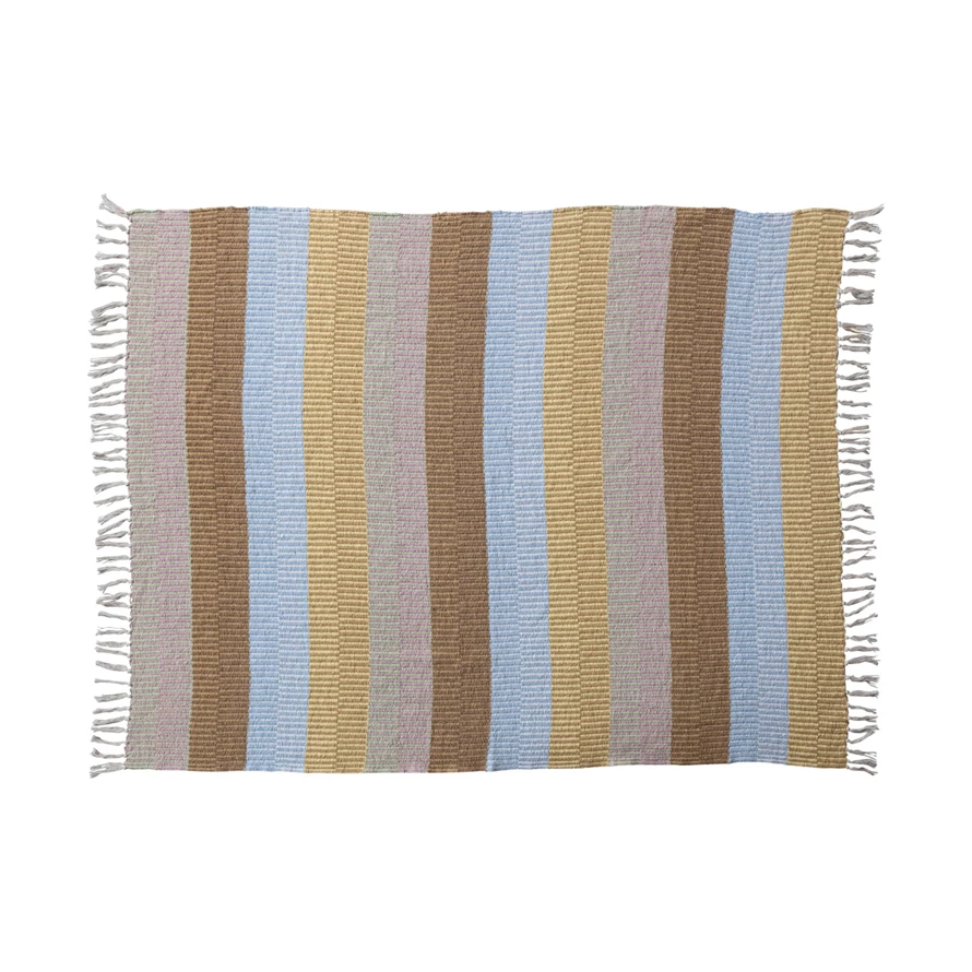 Woven Recycled Cotton Blend Throw w/ Stripes & Fringe